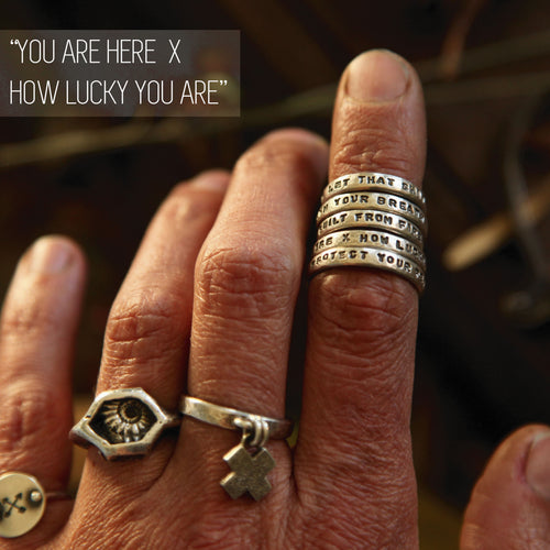 MADE TO ORDER || "You are here  x  how lucky you are" Sterling Silver Quote Ring